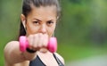 Close up portrait of healthy lifestyle fitness sporty woman with Royalty Free Stock Photo