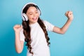 Close-up portrait of her she nice attractive cute dreamy cheerful wavy-haired girl listening hit having fun dancing Royalty Free Stock Photo