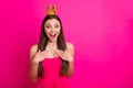Close-up portrait of her she nice attractive glad cheerful cheery long-haired girl wearing crown expressing delight Royalty Free Stock Photo