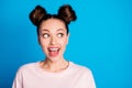 Close-up portrait of her she nice attractive lovely charming pretty amazed glad cheerful cheery brown-haired girl Royalty Free Stock Photo