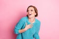 Close-up portrait of her she nice attractive lovely pretty charming cheerful cheery brown-haired girl laughing funny Royalty Free Stock Photo