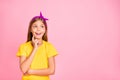 Close-up portrait of her she nice attractive pretty winsome cheerful cheery brainy pre-teen girl scientist wearing