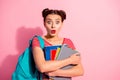 Close-up portrait of her she nice cute charming attractive glamorous winsome lovely stunned girl wearing striped t-shirt