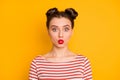 Close-up portrait of her she nice-looking attractive lovely pretty affectionate lovable glamorous girl pout lips kissing Royalty Free Stock Photo