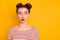 Close-up portrait of her she nice-looking attractive lovely winsome lovable glamorous girl pout lips looking aside Royalty Free Stock Photo
