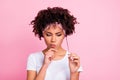 Close-up portrait of her she nice-looking charming cute shine attractive lovely disappointed discontent wavy-haired girl Royalty Free Stock Photo