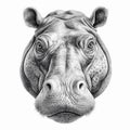 Close-up portrait of hippopotamus head, line art on white background. Generative AI