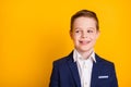 Close-up portrait of his he attractive cheerful cheery pre-teen boy looking aside copy empty blank space new semester Royalty Free Stock Photo