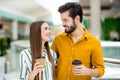 Close-up portrait of his he her she nice attractive lovely charming cheerful cheery couple embracing spending weekend Royalty Free Stock Photo