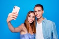 Close-up portrait of his he her she two nice attractive tender sweet gentle cheerful cheery glad people embracing taking Royalty Free Stock Photo