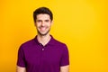 Close-up portrait of his he nice attractive cheery cheerful guy wearing lilac shirt isolated over bright vivid shine