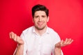 Close-up portrait of his he nice attractive ignorant disappointed gloomy grumpy sullen guy student exam fail failure bad Royalty Free Stock Photo