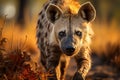 Portrait of a hyena, an evil predator of the savannah.