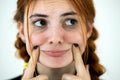 Close up portrait of innocent looking redhead pretty teenage girl