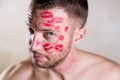 Portrait of a kissed man Royalty Free Stock Photo