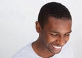 Close up portrait of a laughing black guy