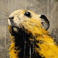 Dark Yellow And Black Rat Painting With Rainfall