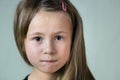 Close up portrait of little child girl with funny face expression Royalty Free Stock Photo