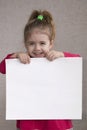 Close up portrait Little girl holding blank white board Royalty Free Stock Photo