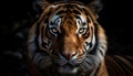 Close up portrait of majestic Bengal tiger staring fiercely outdoors generated by AI Royalty Free Stock Photo