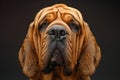 Close up Portrait of a Majestic Bloodhound Dog with Wrinkled Face and Stoic Expression on Dark Background Royalty Free Stock Photo