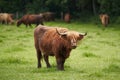 Close up portrait of the majestic bull of the rustic scottish cattle breed Highland. Royalty Free Stock Photo