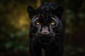 Close up portrait of Malaysian black panther or melanistic leopard in the jungle Generative Ai Royalty Free Stock Photo