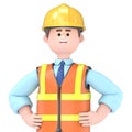 Close up portrait of male engineer Owen with hands on hips.Transparent Background Mockup.