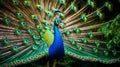 Close-up portrait of a male peacock displaying beautiful plumage. AI Generative Royalty Free Stock Photo