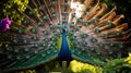 Close-up portrait of a male peacock displaying beautiful plumage. AI Generative Royalty Free Stock Photo