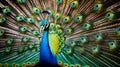 Close-up portrait of a male peacock displaying beautiful plumage, AI Generative Royalty Free Stock Photo