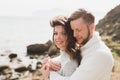 Close-up portrait of man and woman together, happy, looking at each other Royalty Free Stock Photo