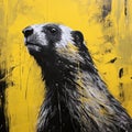 Monumental Badger Painting In Yellow And Black