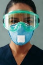 Close up portrait of a medical specialist in respirator