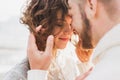 Close-up portrait of man and woman together, happy, looking at each other Royalty Free Stock Photo