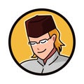 Close-up portrait of a Muslim male character wearing a Muslim cap, kopiah, songkok. avatar icon. vector illustration.