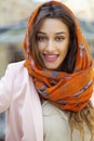 Close up portrait of a muslim young woman wearing a head scarf