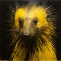 Spray Painted Realism: Electric Yellow Porcupine Artwork