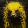 Intense Gaze: Yellow Porco Oil Painting In Tanbi Kei Style