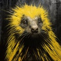 Yellow Painted Animal On Black Background: Textural Realism And Epic Portraiture