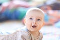 Close up.portrait of pretty babe looking at copy space.photo on blurred background Royalty Free Stock Photo