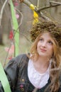 Close up portrait of a pretty smiling girl in a folk dress Royalty Free Stock Photo