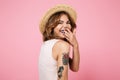 Close up portrait of a pretty woman in summer hat Royalty Free Stock Photo