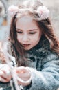 Close up portrait of a red haired smiling girl in a headband Royalty Free Stock Photo