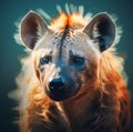 portrait of a red hyena on a blue background