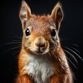 Close up portrait of a red squirrel on a black background. Studio shot. Royalty Free Stock Photo