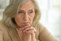 Close up portrait of sad senior woman Royalty Free Stock Photo