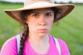 Close up portrait sad woman with freckles Royalty Free Stock Photo