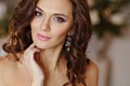 Close-up portrait of sensual young brunette woman with bright eyes Royalty Free Stock Photo