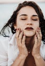 Close up portrait of sensual young woman with sand Royalty Free Stock Photo